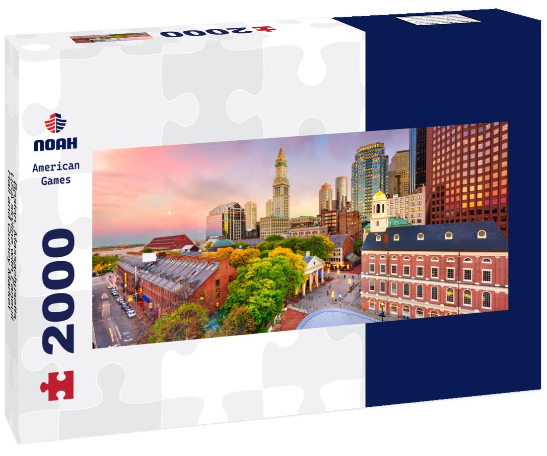 Boston, Massachusetts, USA skyline with Faneuil Hall and Quincy Market at dusk 2000pc Panoramic Puzzle