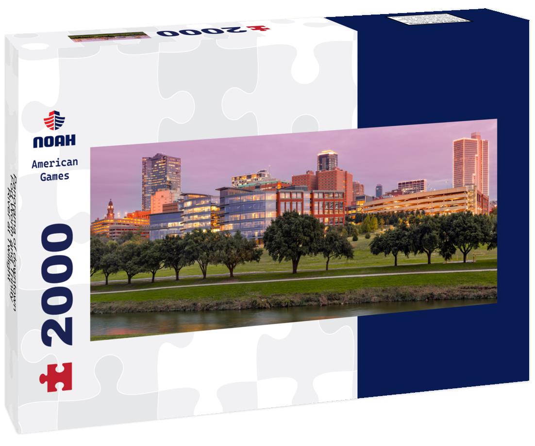 downtown Fort Worth and Trinity River at Twilight - DFW North Texas 2000pc Panoramic Puzzle