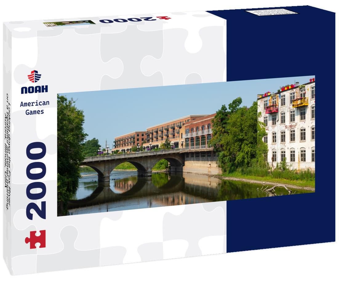 Looking down the Fox River on a beautiful Summer morning. Aurora, Illinois, USA 2000pc Panoramic Puzzle