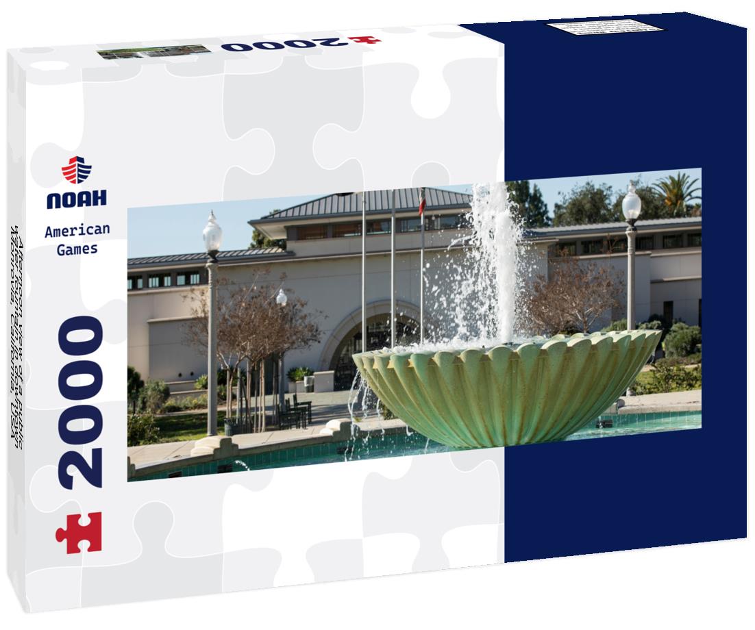 Afternoon view of a public water fountain in downtown Monrovia, California, USA 2000pc Panoramic Puzzle