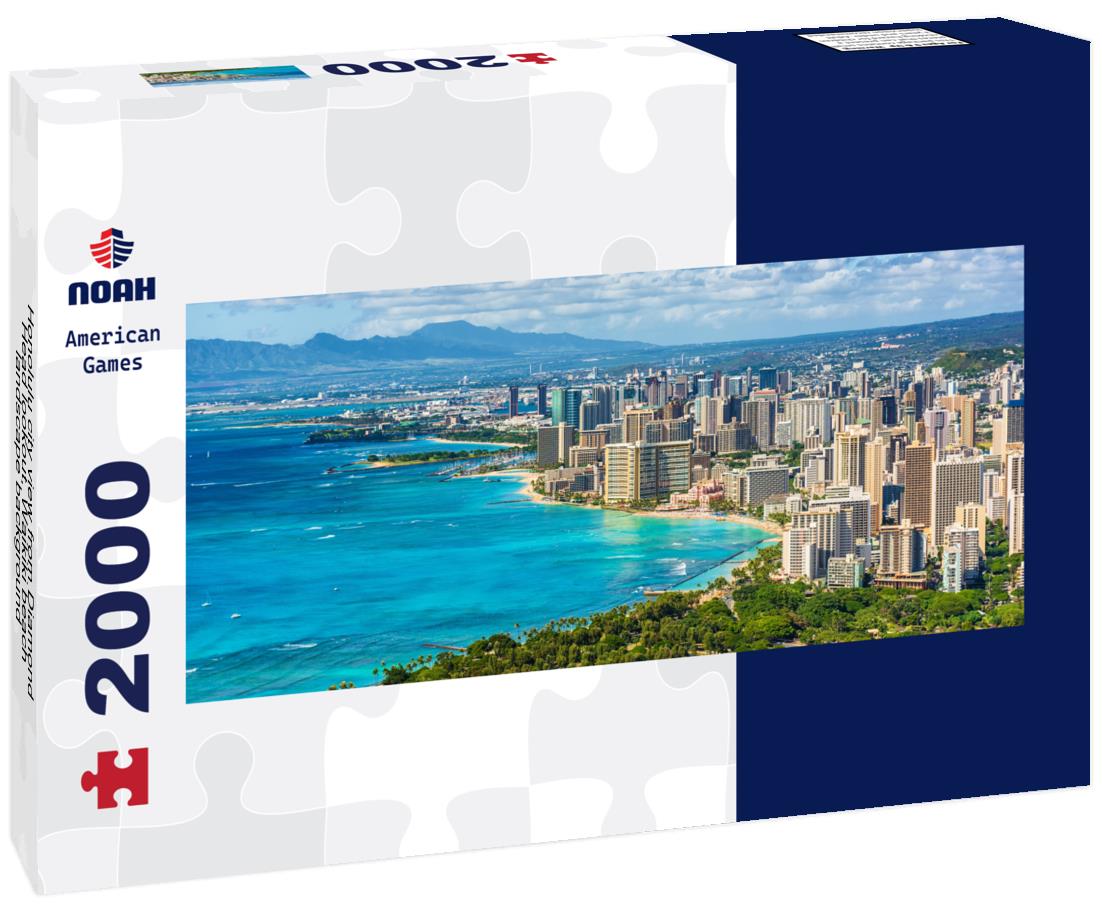 Honolulu city view from Diamond Head lookout, Waikiki beach landscape background 2000pc Panoramic Puzzle