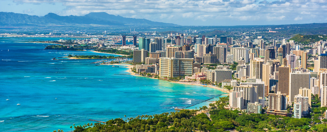 Honolulu city view from Diamond Head lookout, Waikiki beach landscape background 2000pc Panoramic Puzzle
