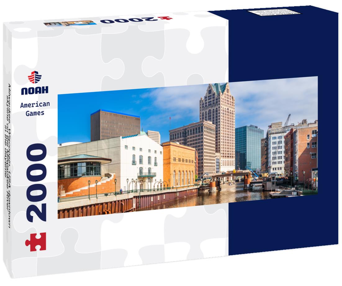 Milwaukee, Wisconsin, USA downtown skyline on the Milwaukee River in the daytime 2000pc Panoramic Puzzle
