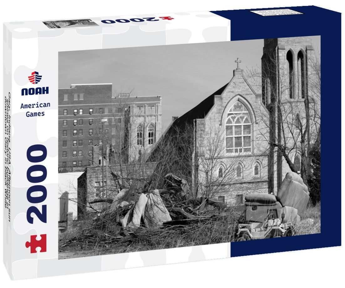 Noah Jigsaw Puzzle Gary, Indiana, USA: Afternoon sun shines on historic buildings in downtown Gary in black white 2000 pieces