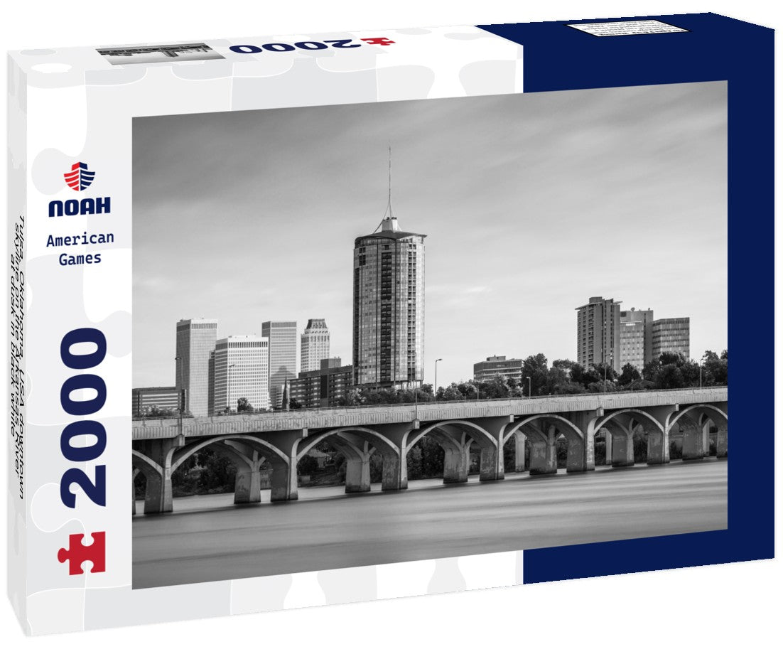 Noah Jigsaw Puzzle Tulsa, Oklahoma, USA downtown skyline on the Arkansas River at dusk in black white 2000 pieces