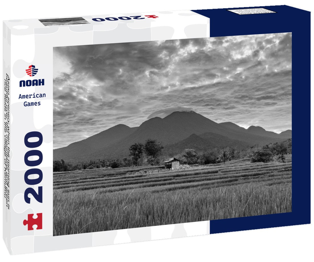 Noah Jigsaw Puzzle Asian scenery when the morning sun is beautiful over the mountains and green rice fields in the village of Kemumu, Bengkulu, Indonesia in black white 2000 pieces