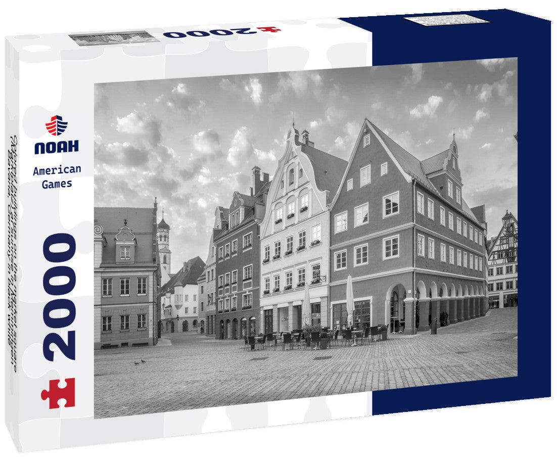 Noah Jigsaw Puzzle Colored buildings on the market square (Marktplatz) at sunrise in Memmingen, Bavaria, Germany in black white 2000 pieces