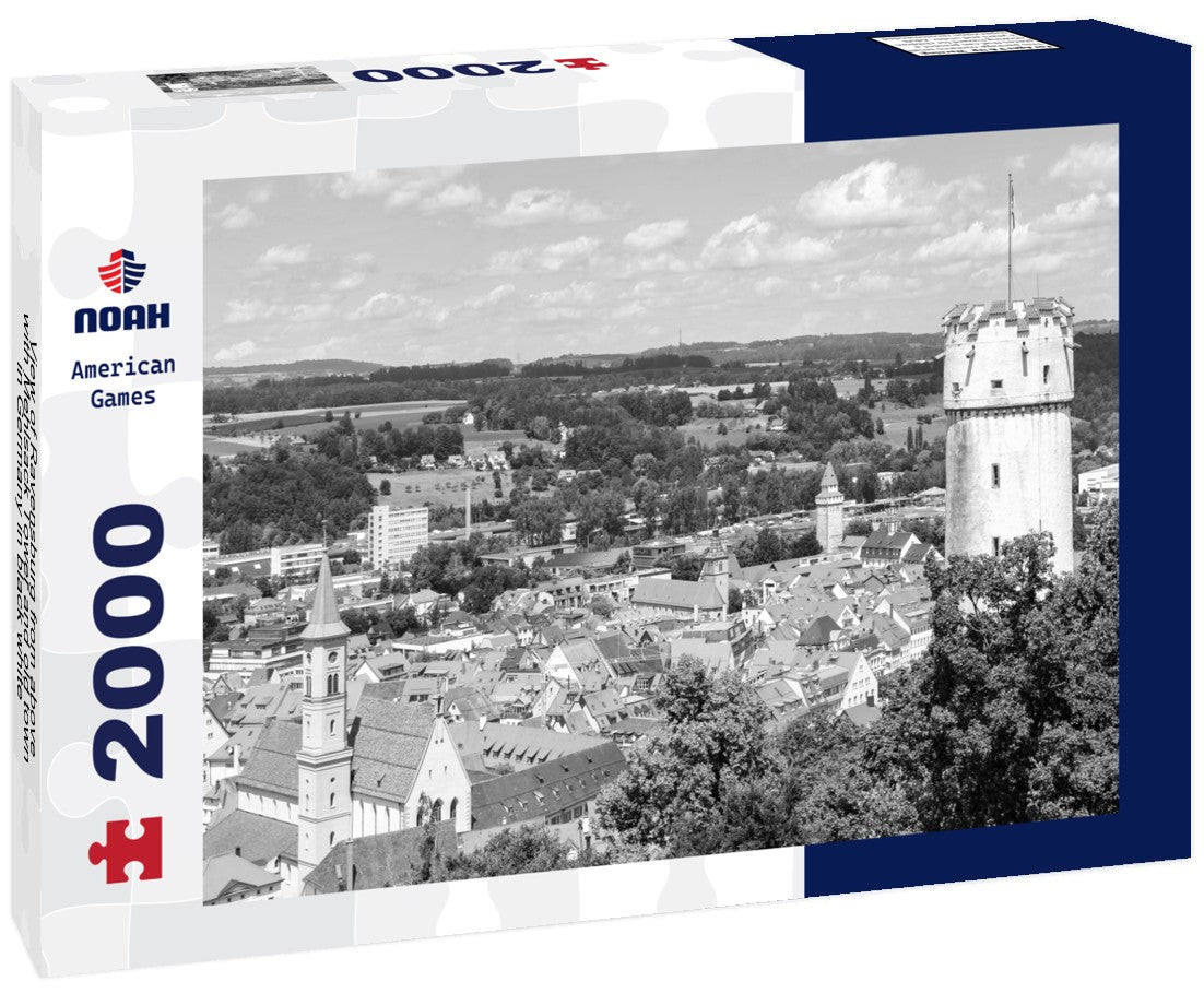 Noah Jigsaw Puzzle View of Ravensburg from above with Mehlsack Tower and old town in Germany in black white 2000 pieces
