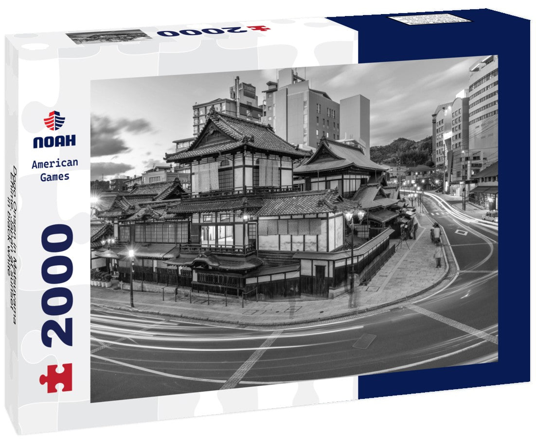 Noah Jigsaw Puzzle Dogo Onsen in Matsuyama, Ehime, Japan at sunset in black white 2000 pieces