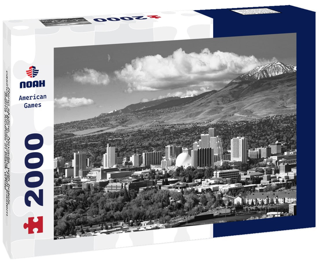 Noah Jigsaw Puzzle Reno skyline, Nevada, with hotels, casinos and the surrounding High Eastern Sierra foothills in black white 2000 pieces
