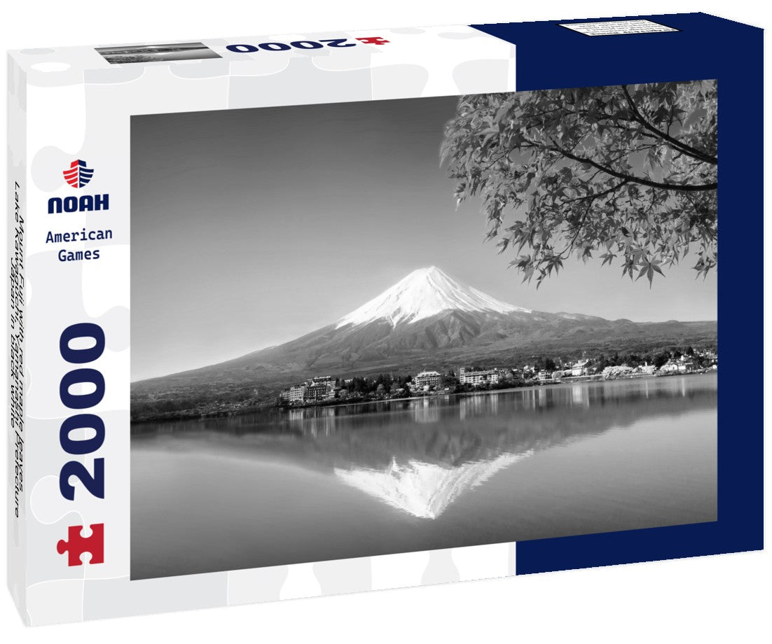 Noah Jigsaw Puzzle Mount Fuji with red maple leaves, Lake Kawaguchi, Yamanashi Prefecture, Japan in black white 2000 pieces