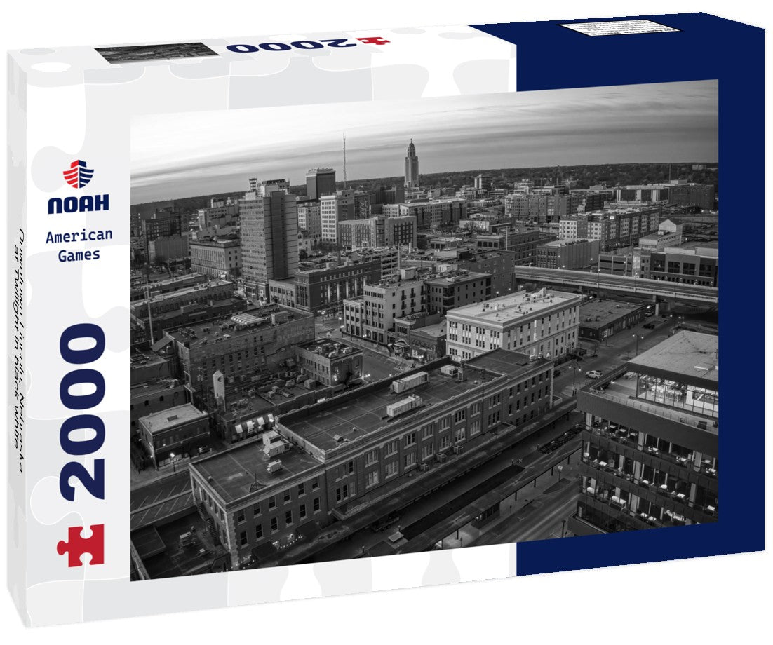 Noah Jigsaw Puzzle Downtown Lincoln, Nebraska at Twilight in black white 2000 pieces