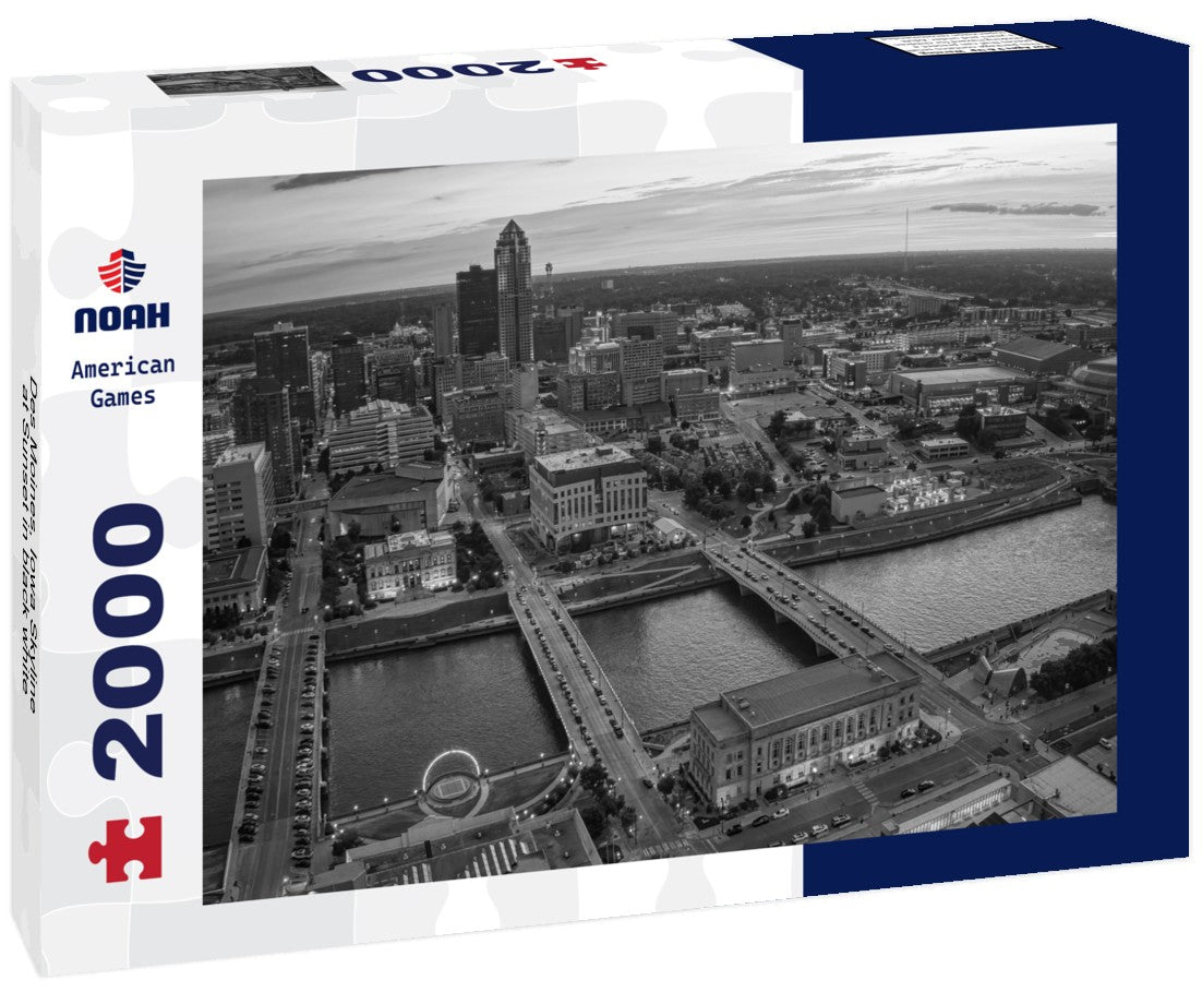 Noah Jigsaw Puzzle Des Moines, Iowa Skyline at Sunset in black white 2000 pieces