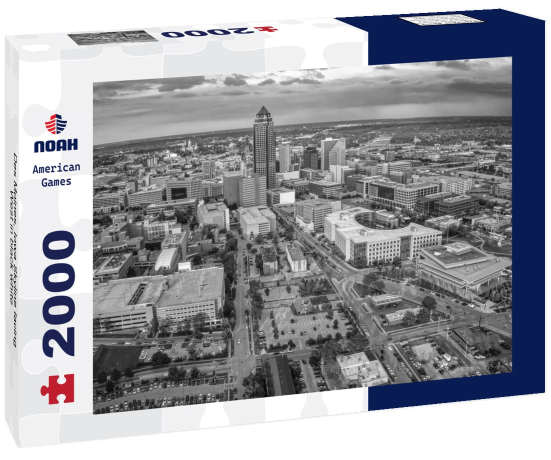 Noah Jigsaw Puzzle Des Moines, Iowa Skyline facing West in black white 2000 pieces