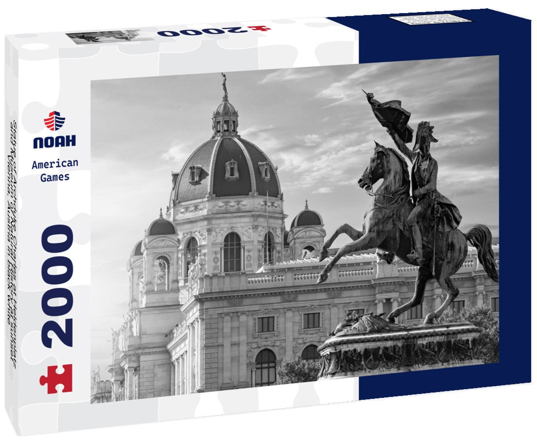 Noah Jigsaw Puzzle Statue of Archduke Charles at Heldenplatz and Museum of Natural History at sunset, Vienna, Austria in black white 2000 pieces