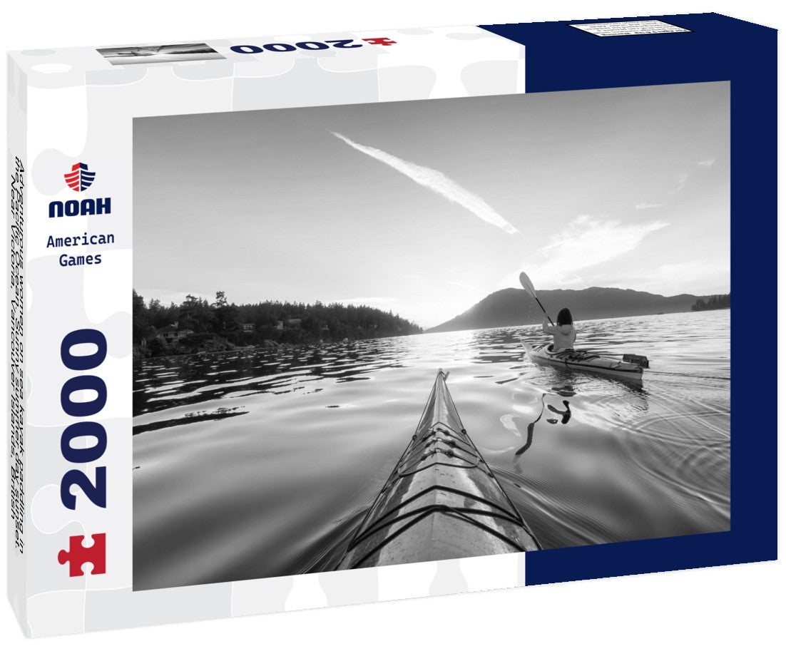 Noah Jigsaw Puzzle Adventurous women on sea kayak paddling in the Pacific Ocean. Sunny summer day sunset. Near Victoria, Vancouver Islands, British Columbia, Canada in black white 2000 pieces