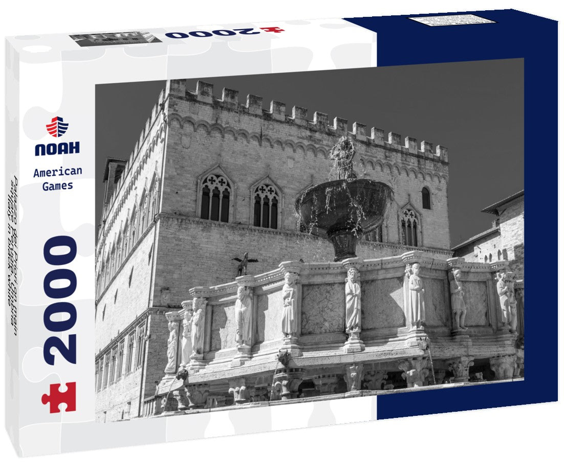 Noah Jigsaw Puzzle Palazzo dei Priori on main square Perugia, Umbria, Italy in black white 2000 pieces