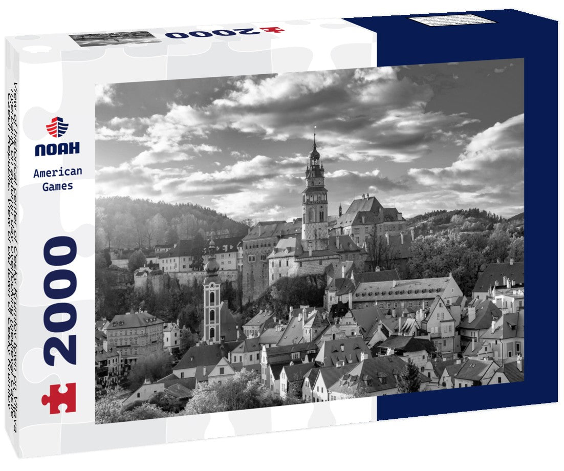 Noah Jigsaw Puzzle View of historical center of Cesky Krumlov town on Vltava riverbank on autumn day overlooking medieval Castle, Czech Republic. View of old town of Cesky Krumlov, South Bohemia, Czech Republic in black white 2000 pieces