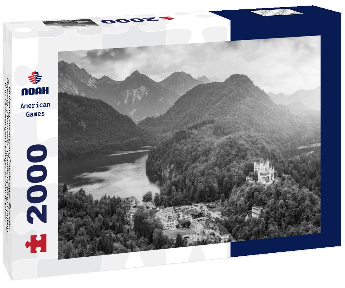 Noah Jigsaw Puzzle Hohenschwangau Castle near Fussen, Bavaria, Germany. Castle of King Ludwig II in Schwangau village in black white 2000 pieces