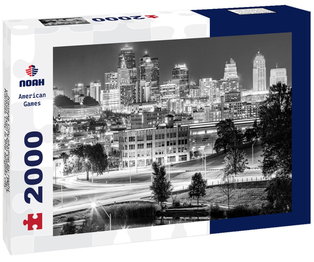 Noah Jigsaw Puzzle Kansas City skyline by night, viewed from Penn Valley Park. Kansas City is the largest city in Missouri in black white 2000 pieces