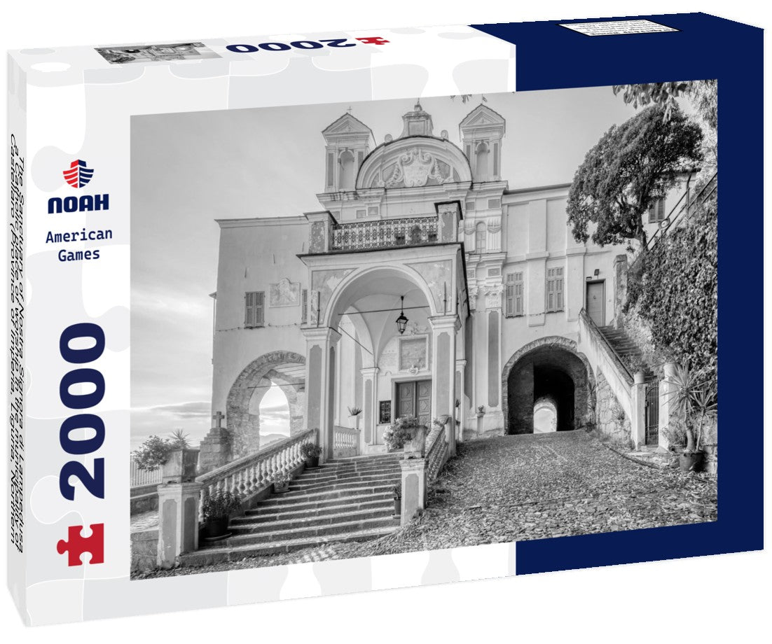 Noah Jigsaw Puzzle The Sanctuary of Nostra Signora di Lampedusa, a Catholic place of worship in the municipality of Castellaro (Province of Imperia, Liguria, Northern Italy) at 370 meters above the sea in black white 2000 pieces