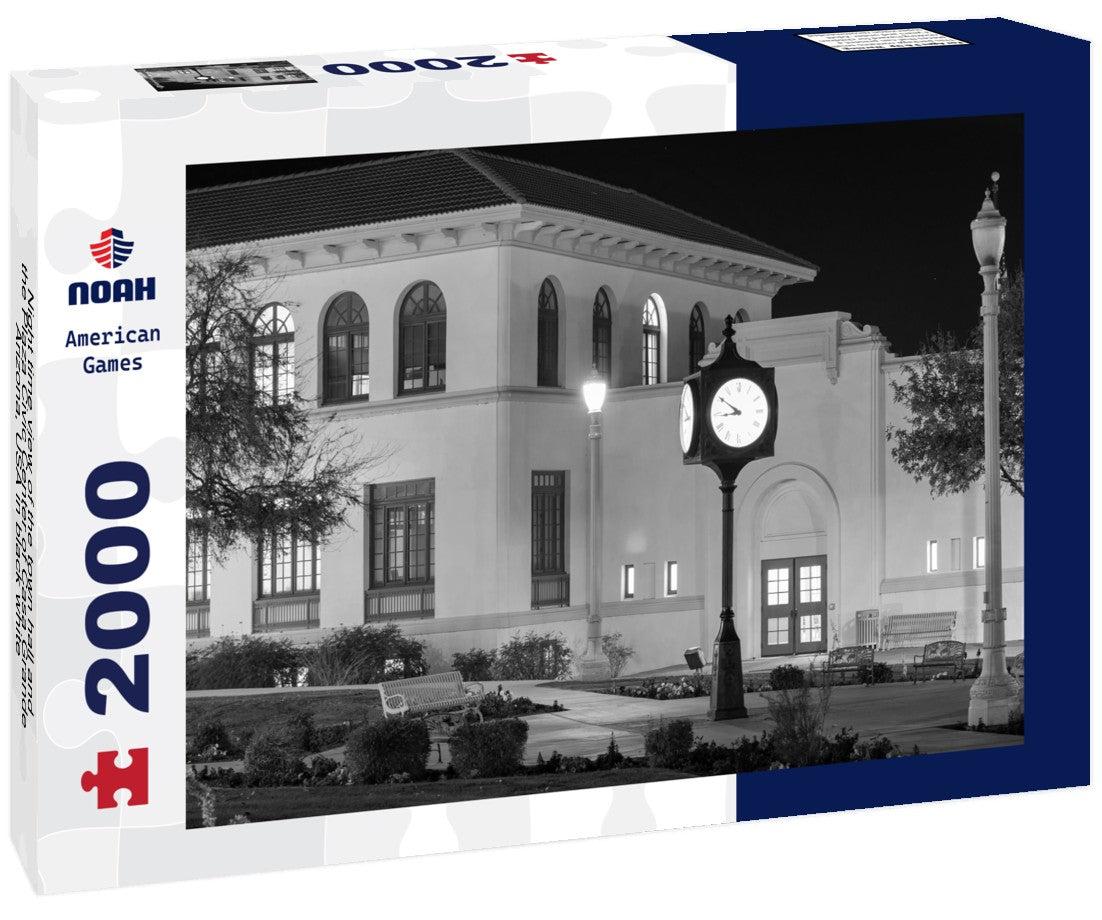 Noah Jigsaw Puzzle Night time view of the town hall and the Plaza Civic Center of Casa Grande, Arizona, USA in black white 2000 pieces