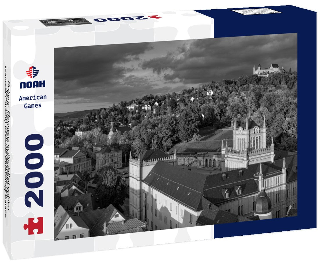 Noah Jigsaw Puzzle Coburg, Germany in the fall at golden hour, view from Morizkirche (St. Maurice Church) towards Ehrenburg Palace and Coburg Fortress in black white 2000 pieces