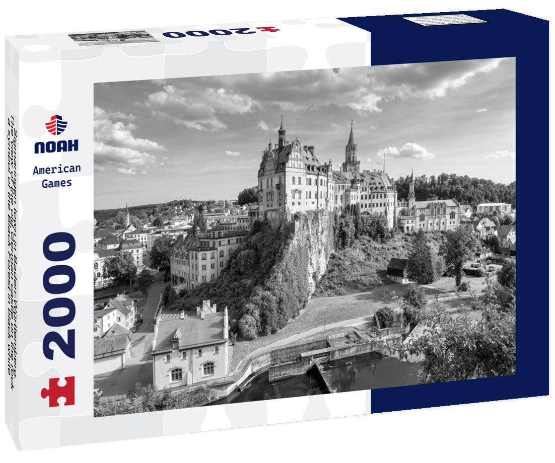 Noah Jigsaw Puzzle Sigmaringen town in Baden-Württemberg. The view of the old German castle on the rock, a symbol of the Black Forest in black white 2000 pieces