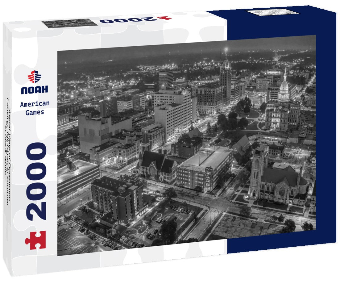 Noah Jigsaw Puzzle Aerial View of Downtown Lansing, Michigan in summer in black white 2000 pieces