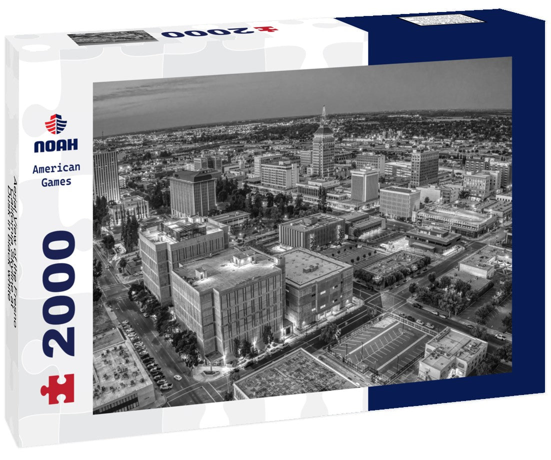 Noah Jigsaw Puzzle Aerial View of the Fresno, California Skyline at Dusk in black white 2000 pieces