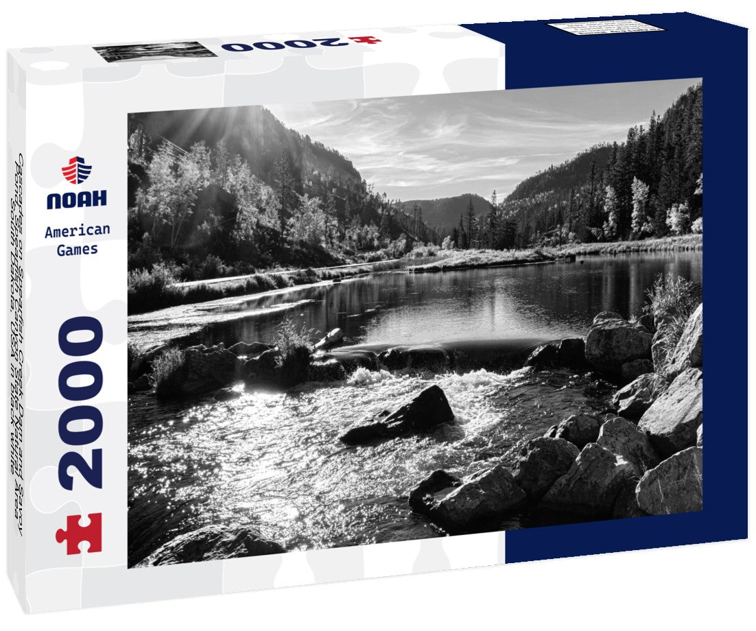 Noah Jigsaw Puzzle Cascades on Spearfish Creek Dam and Savoy Pond, Spearfish Canyon State Natural Area, South Dakota, USA in black white 2000 pieces