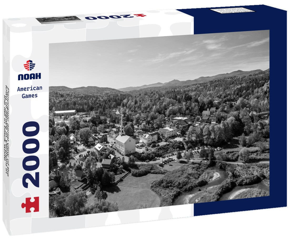 Noah Jigsaw Puzzle Panoramic aerial view of the town of Stowe in Vermont in the fall in black white 2000 pieces