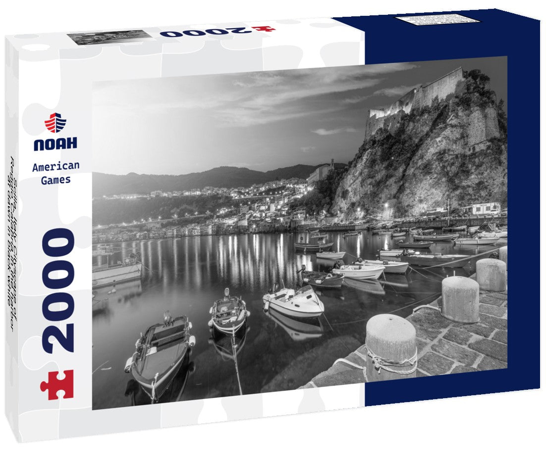Noah Jigsaw Puzzle Scilla, Italy Cityscape of Reggio Calabria in the harbor at dawn in black white 2000 pieces