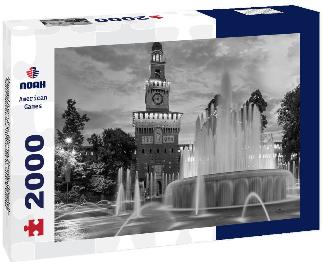 Noah Jigsaw Puzzle Sunset from the Sforza Castle (Castello Sforzesco) in Milan, Italy. Architecture and landmark of Milan in black white 2000 pieces