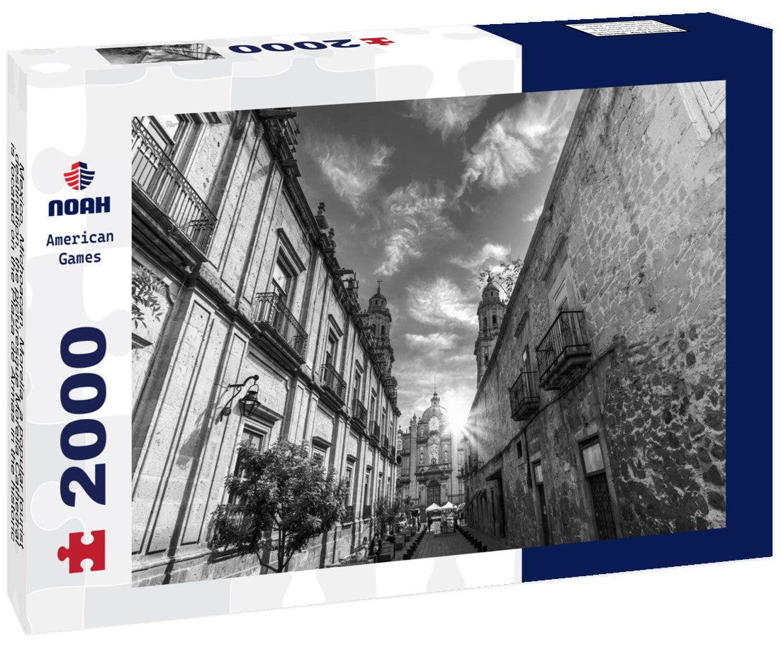 Noah Jigsaw Puzzle Mexico, Michoacan, Morelia, a popular tourist destination, the picturesque Morelia Cathedral is located on the Plaza de Armas in the historic city center in black white 2000 pieces