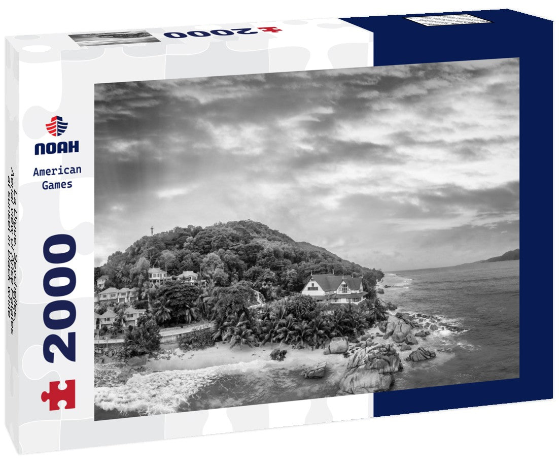 Noah Jigsaw Puzzle La Digue, Seychelles. Aerial view of Anse Patates at sunset in black white 2000 pieces