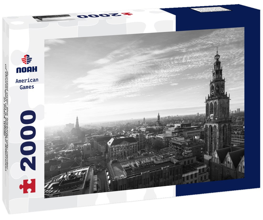 Noah Jigsaw Puzzle Sunset over the historic city center of Groningen on a beautiful afternoon in black white 2000 pieces