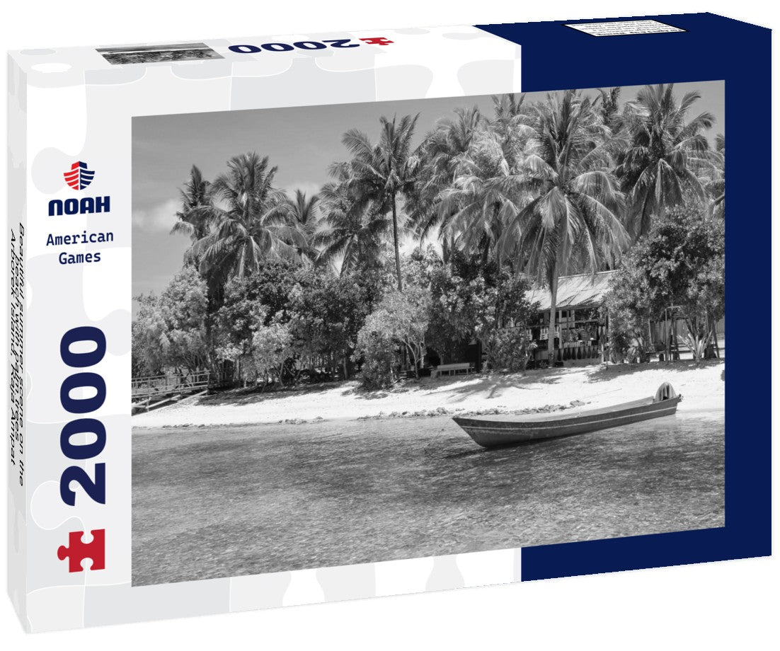 Noah Jigsaw Puzzle Beautiful summer scene on the beach with palm trees - Arborek Island, Raja Ampat, West Papua, Indonesia in black white 2000 pieces