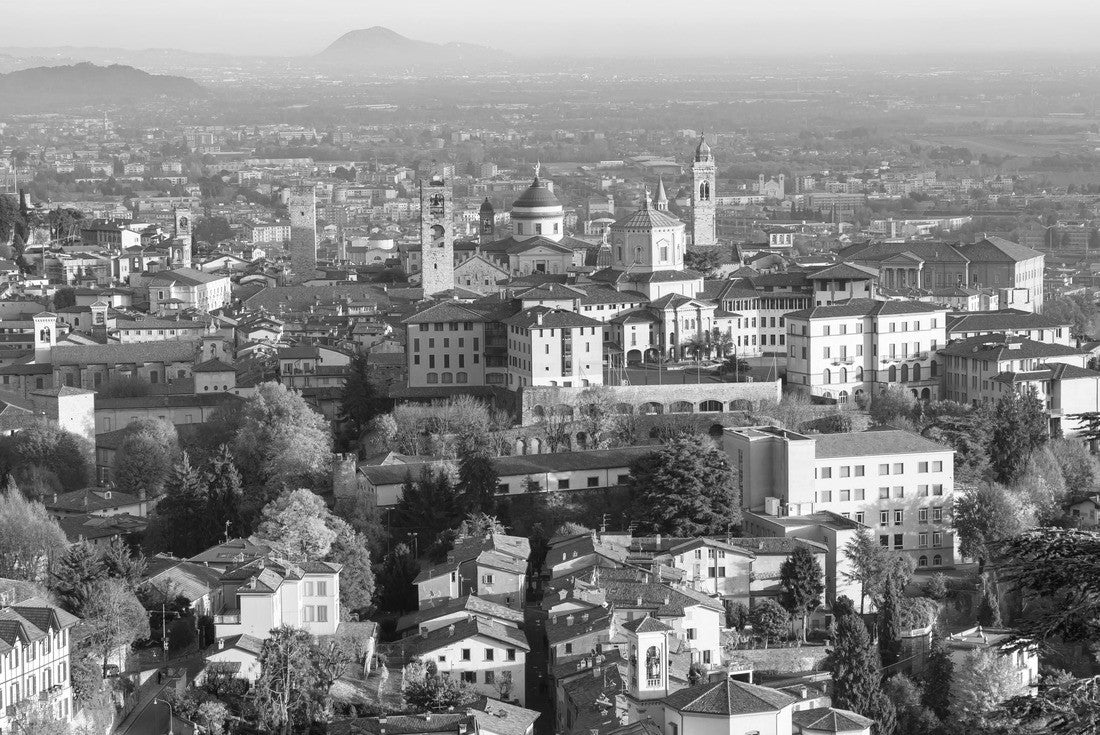 Noah Jigsaw Puzzle Bergamo. One of the most beautiful cities in Italy. Landscape in the old town of San Vigilio hill. Beautiful view of the towers, bell towers and the main churches in black white 2000 pieces