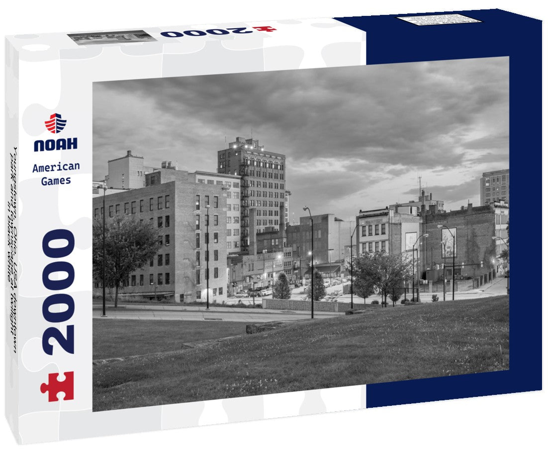Youngstown, Ohio, USA downtown park and townscape at twilight 2000pc PuzzleBlack and White