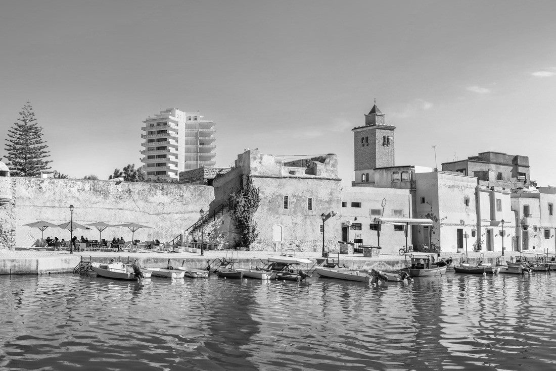 Noah Jigsaw Puzzle Panoramic view of the sea with historic buildings in the old port of Bizerte. Tunisia, North Africa in black white 2000 pieces