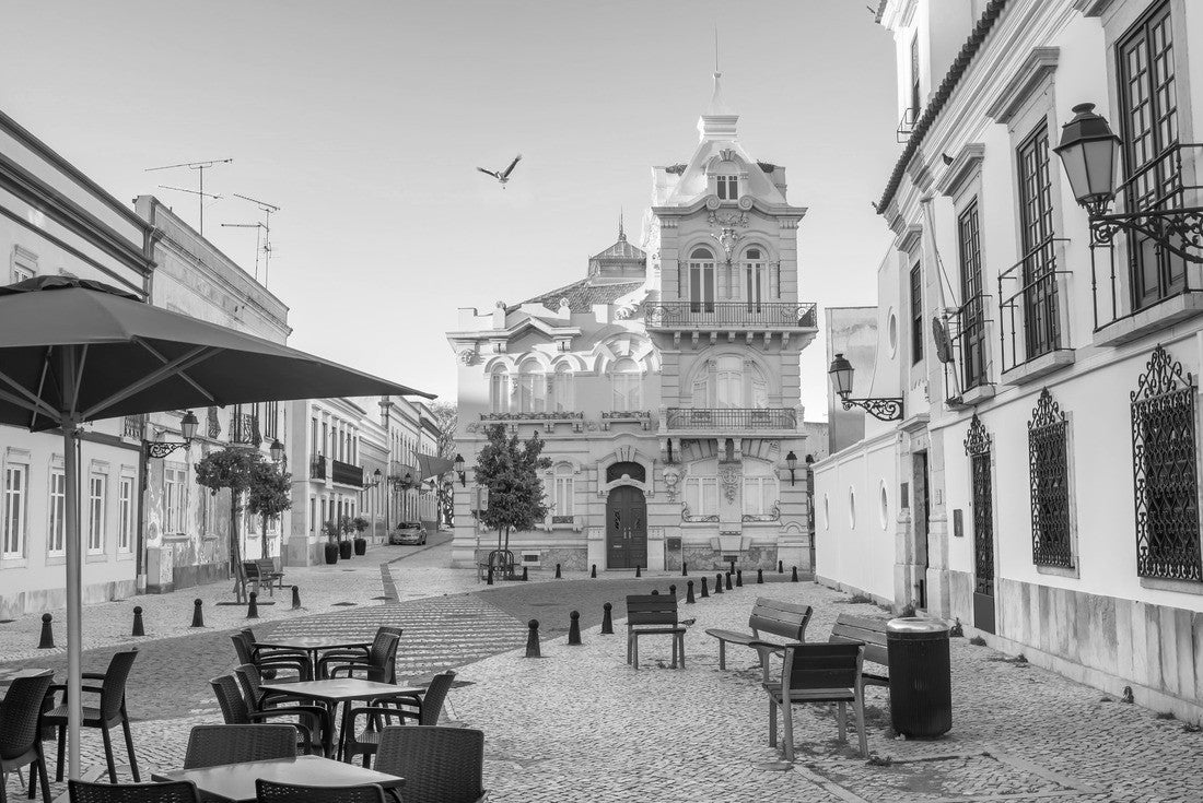 Beautiful Belmarco Mansion in the city center of Faro, Algarve, Portugal. Morning scene in the old town of Faro, southern Portugal 2000pc PuzzleBlack and White