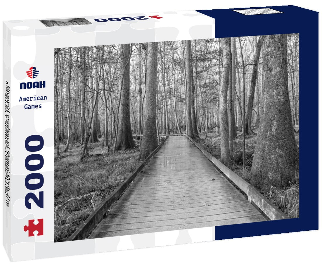 Noah Jigsaw Puzzle Straight section of Board Walk The Marsh at Congaree National Park in South Carolina in black white 2000 pieces