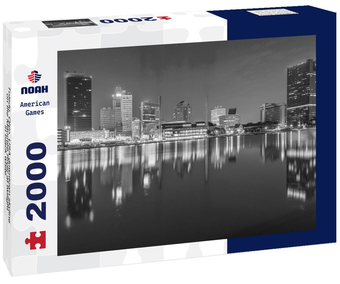 Noah Jigsaw Puzzle Toledo, Ohio, USA downtown skyline on the Maumee River at twilight in black white 2000 pieces