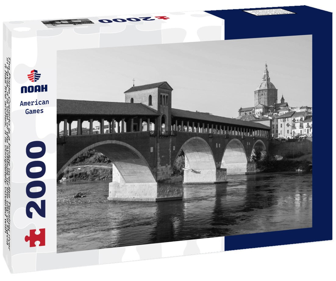 Noah Jigsaw Puzzle The Ponte Coperto is a bridge over the Tessiner river in Pavia, it is one of the symbols of the city of Pavia, it has five arches, it is completely covered with two portals at the ends in black white 2000 pieces