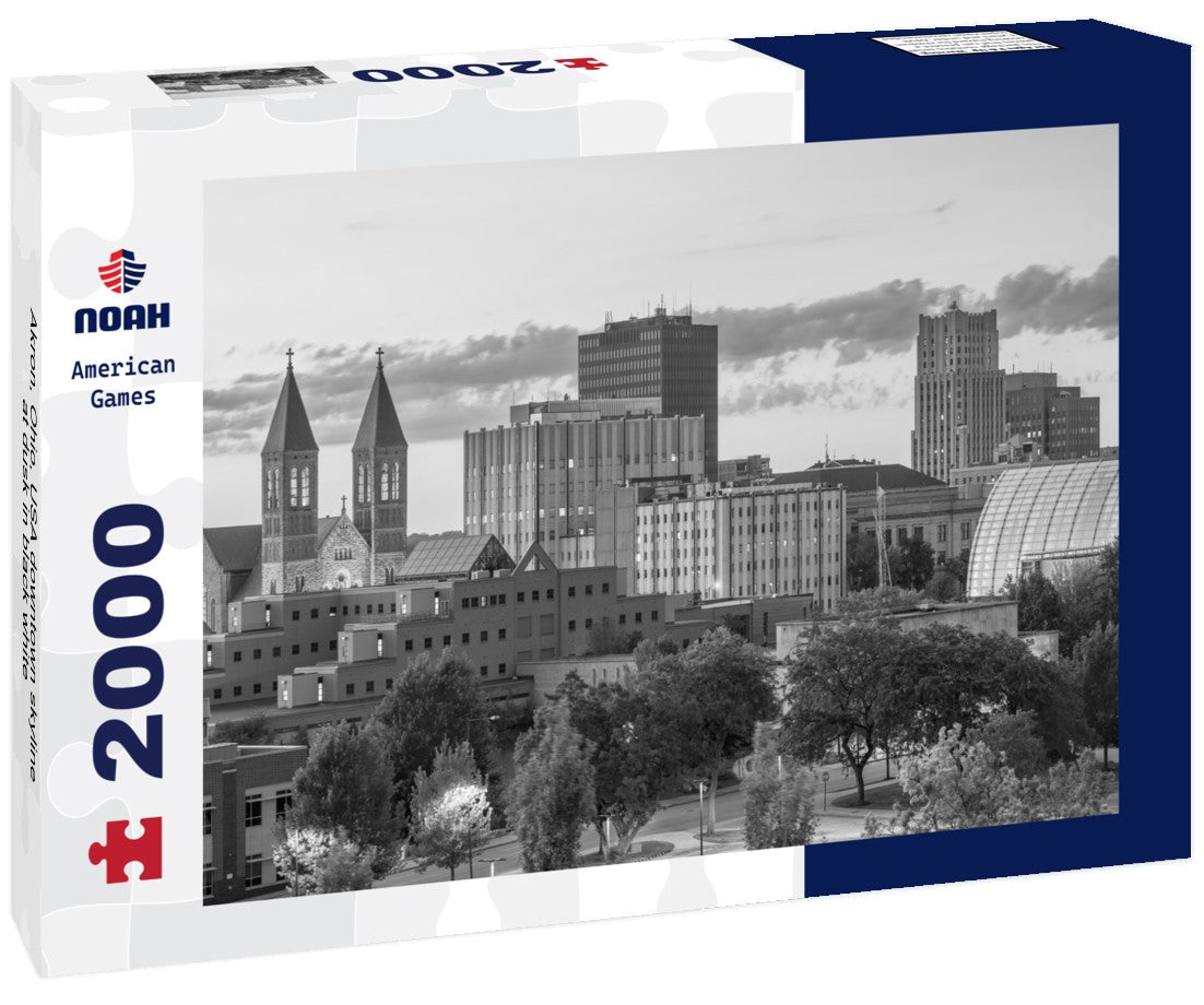 Noah Jigsaw Puzzle Akron, Ohio, USA downtown skyline at dusk in black white 2000 pieces