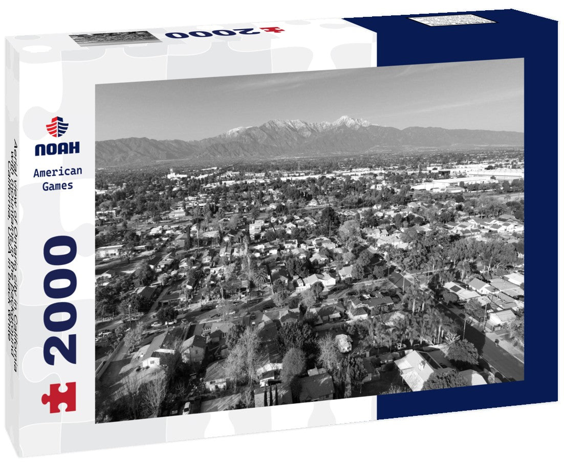 Noah Jigsaw Puzzle Aerial view of Ontario city in California with mountains in the background, California, USA in black white 2000 pieces