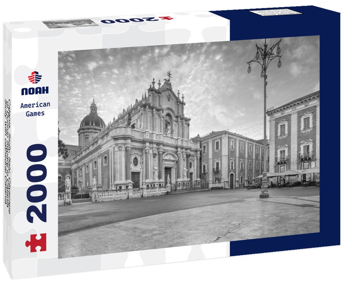 Noah Jigsaw Puzzle Catania, Sicily, Italy. Cityscape of Duomo Square in Catania, Sicily with cathedral Catania at sunrise in black white 2000 pieces