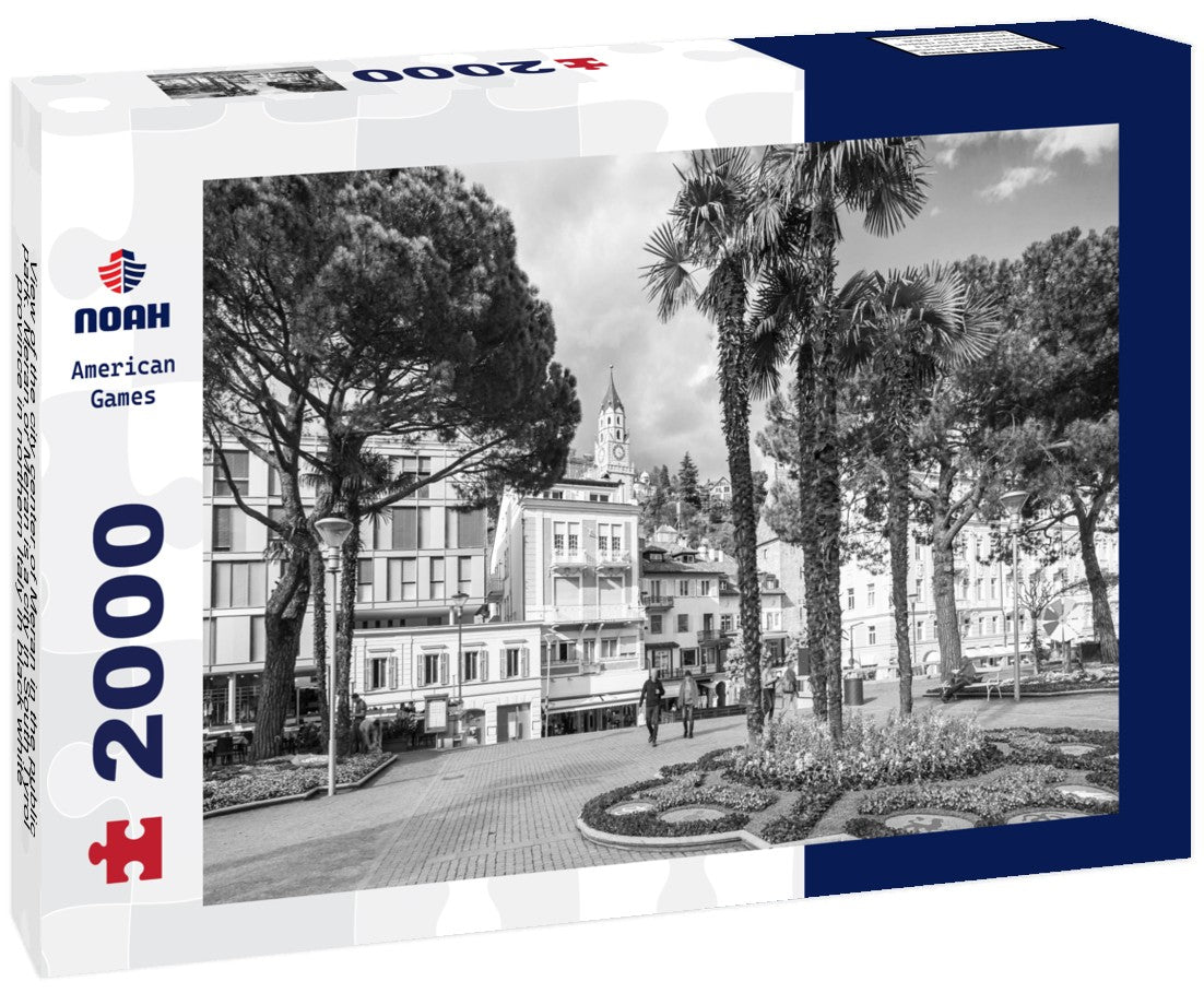 Noah Jigsaw Puzzle View of the city center of Meran in the public park. Meran or Meran is a city in South Tyrol province in northern Italy in black white 2000 pieces