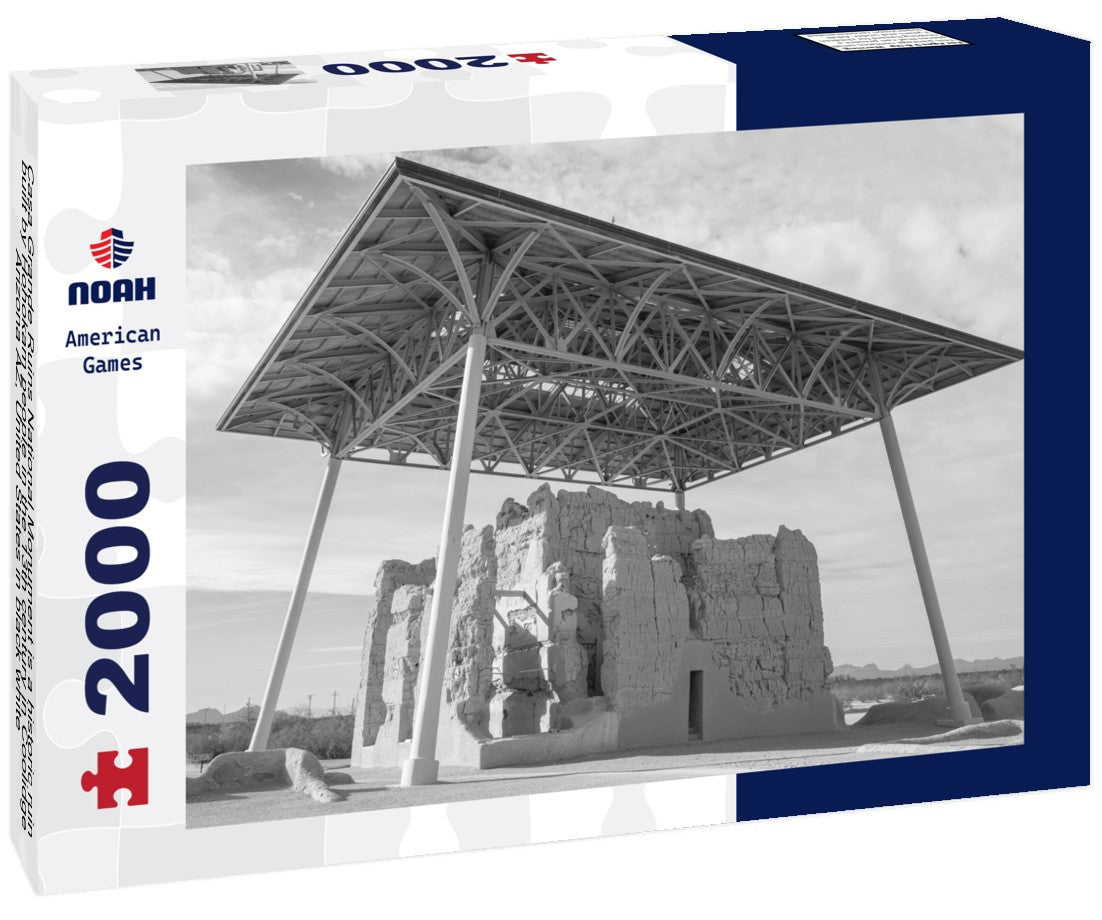 Noah Jigsaw Puzzle Casa Grande Ruins National Monument is a historic ruin built by Hohokam people in the 13th century in Coolidge, Arizona AZ, United States in black white 2000 pieces